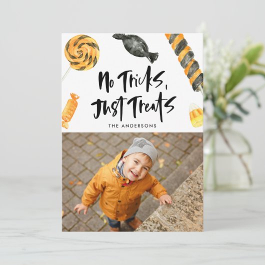 Geen Tricks behandelt gewoon | Halloween-fotokaart Feestdagenkaart (Staand voorkant)