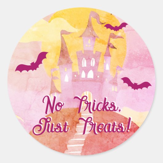 Geen trucs alleen trakteert op Spooky Castle Hallo Ronde Sticker (Voorkant)