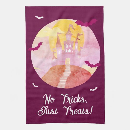 Geen trucs alleen trakteert op Spooky Castle Hallo Theedoek (Verticaal)