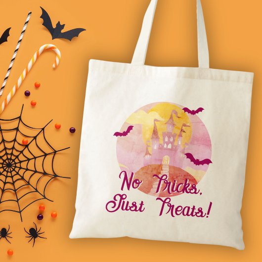 Geen trucs alleen trakteert op Spooky Castle Hallo Tote Bag