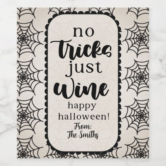 Geen trucs alleen wijn beige zwarte webben wijn etiket (Enkel label)