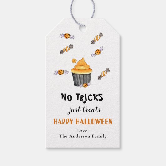 Geen trucs behandelen gewoon label met Halloween G Cadeaulabel (Voorkant)