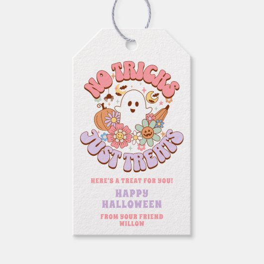 Geen trucs behandelt alleen Halloween Retro Groovy Cadeaulabel (Voorkant)
