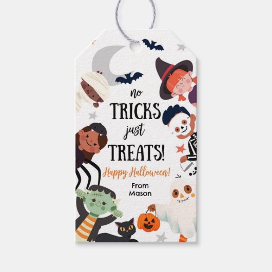 Geen trucs behandelt alleen vrolijke Halloween-kos Cadeaulabel (Voorkant)