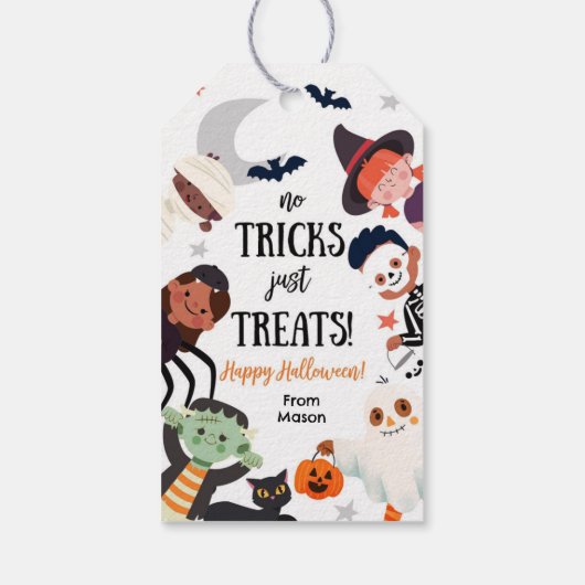 Geen trucs behandelt alleen vrolijke Halloween-kos Cadeaulabel (Achterkant)
