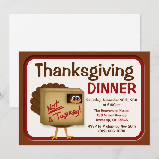Geen Turkije Thanksgiving Dinner Invitations Kaart (Voorkant / Achterkant)