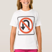 Geen U-bocht verkeersveiligheidssymbool T-shirt (Voorkant)