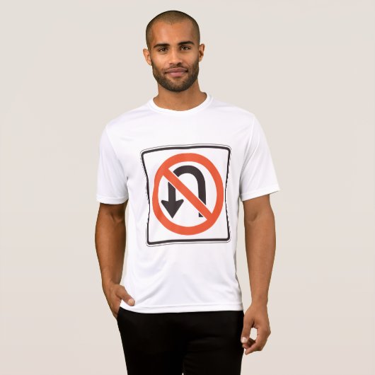Geen U-bocht verkeersveiligheidssymbool T-shirt (Voorkant volledig)