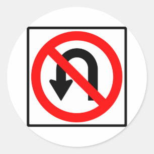 Geen U-bocht wegteken Ronde Sticker