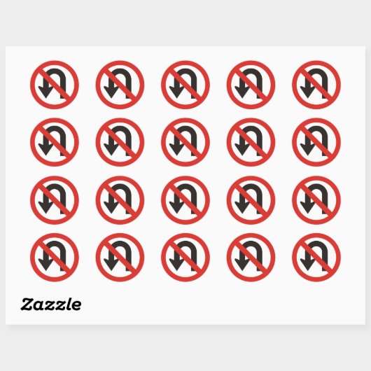 Geen U-Draaiteken Ronde Sticker (Vel)