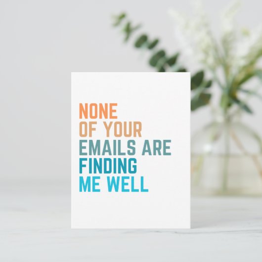 Geen van je e-mails, grappige collega-gag-geschenk briefkaart (Staand voorkant)