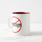 Geen vergaderingen Funny Kantoor Gezegde Tweekleurige Koffiemok (Voorkant links)