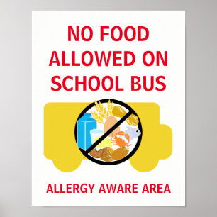 Geen voedsel toegestaan op school bus-allergie poster