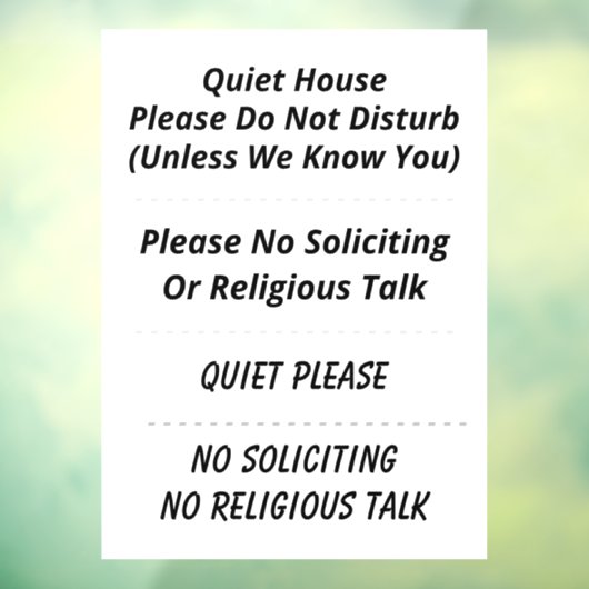 Geen vragen, religie, niet storen, rustig raamsticker (Vel 3)