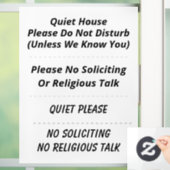 Geen vragen, religie, niet storen, rustig raamsticker (Huis)