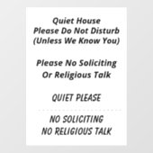 Geen vragen, religie, niet storen, rustig raamsticker (Vel)