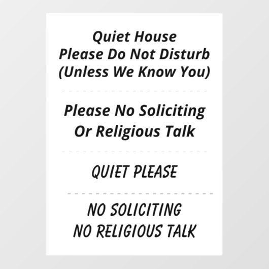 Geen vragen, religie, niet storen, rustig raamsticker (Vel)