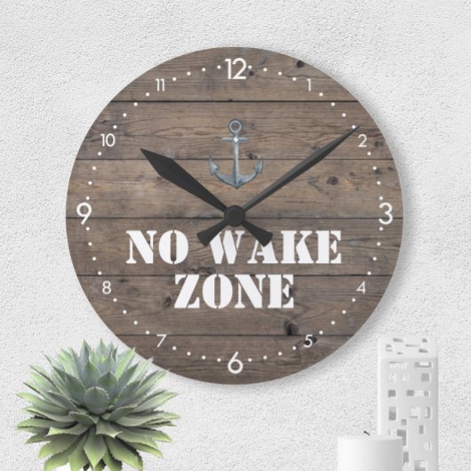 Geen Wake Zone Rustic Dark Wood + Anchor Nautical Grote Klok