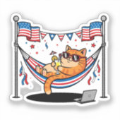 Geen werk, alles Gesponnen - Lazy Patriotic Cat Sticker (Voorkant)