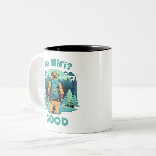 Geen Wifi Goede Backpacker Tweekleurige Koffiemok (Voorkant links)