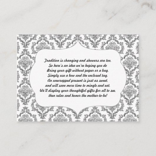 Geen wrap insert kaart baby shower zwarte damast (Voorkant)