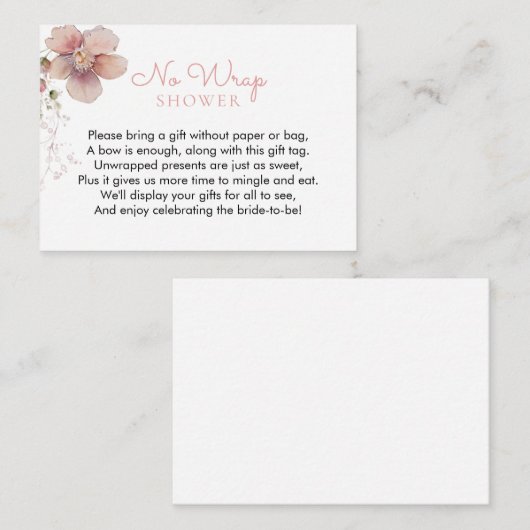 Geen Wrap Roze Bloemen Vrijgezellenfeest Behuizing Informatiekaartje (Voorkant / Achterkant)