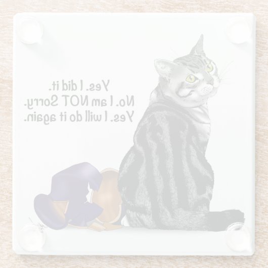 Geen wroeging Tabby Cat Funny Glazen Onderzetter (Achterkant)