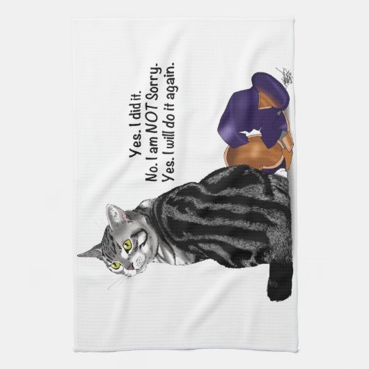 Geen wroeging Tabby Cat Funny Theedoek (Verticaal)