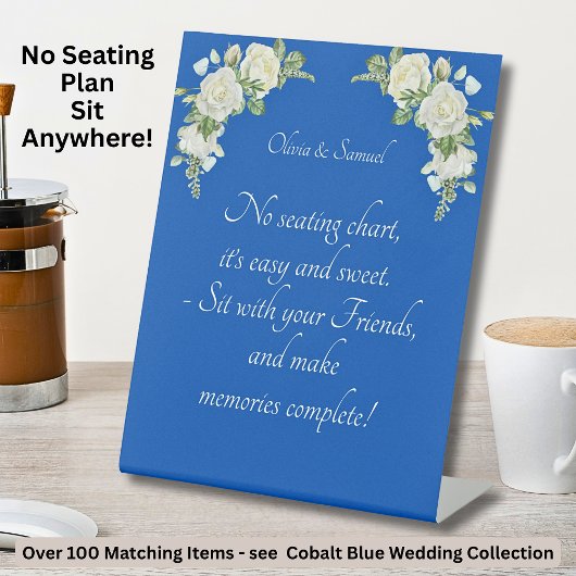 Geen Zitplaatskaart - Wedding Cobalt Blauw & Wit Reclamebord Met Voetstuk