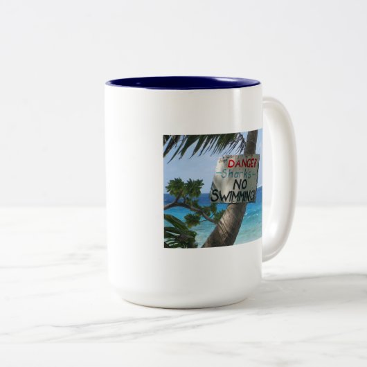 Geen zwemmen! tweekleurige koffiemok (Voorkant rechts)