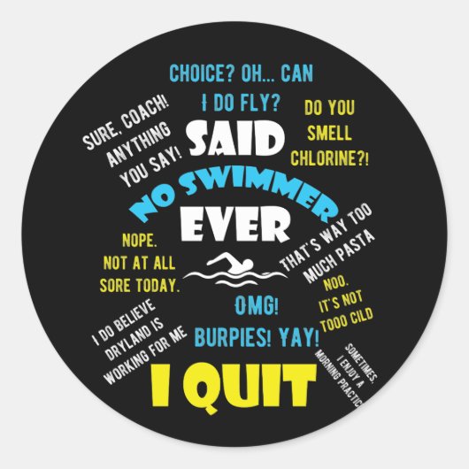 Geen zwemmer ooit concurrerende zwemprijzen ronde sticker (Voorkant)