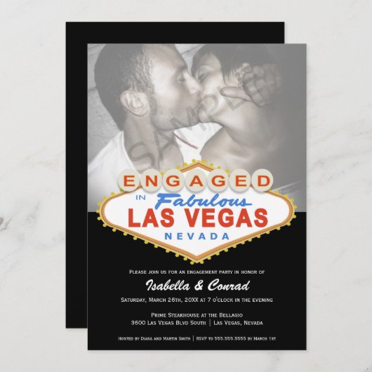 Geëngageerd in Las Vegas Sign Engagement Party Kaart (Voorkant / Achterkant)