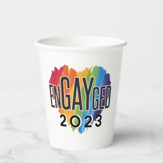 Geëngageerde 2023 Gay Verloving Rainbow LGBTQ Prid Papieren Bekers (Voorkant)