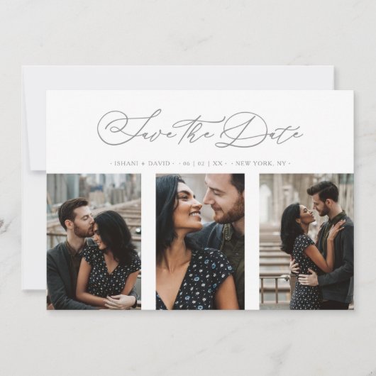 Geëngageerde Chic Romantic Wedding 3 Foto's Collag Save The Date (Voorkant)