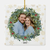 Geëngageerde Golden Snowflakes kerstfoto Ornament (Achterkant)