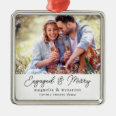 Geëngageerde Merry Photo Snowflake Keepomwille Metalen Ornament (Voorkant)