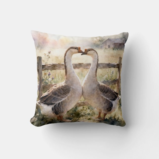Geese in Love Throw Pillow Kussen (Voorkant)