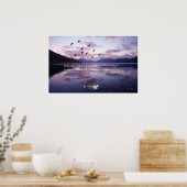 Geese over het gletsjermeer op Sunset Poster (Keuken)