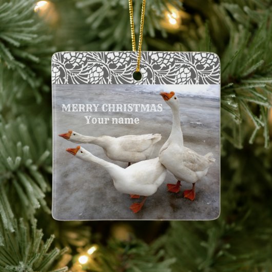 Geese wit keramisch ornament (Boom)