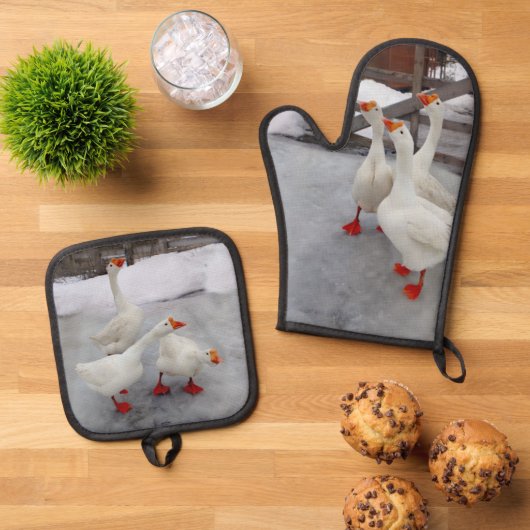 Geese wit ovenwant & pannenlap set (Top down)