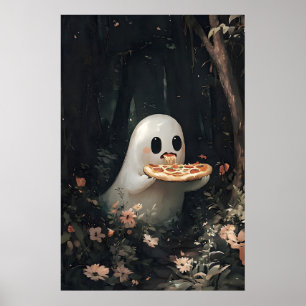 Geest Eet Pizza Print, Halloween Cottagecore Poster
