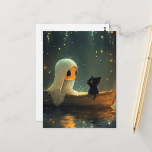 Geest en een kat in een boot briefkaart