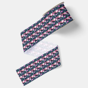 Geest en Pompoen Roze en Blauwe Patroon Grosgrain Lint