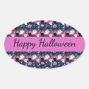 Geest en Pompoen Roze en Blauwe Patroon Ovale Sticker