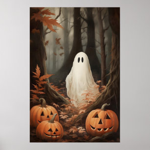 Geest in herfstbossen met pompoenen, donkere acade poster