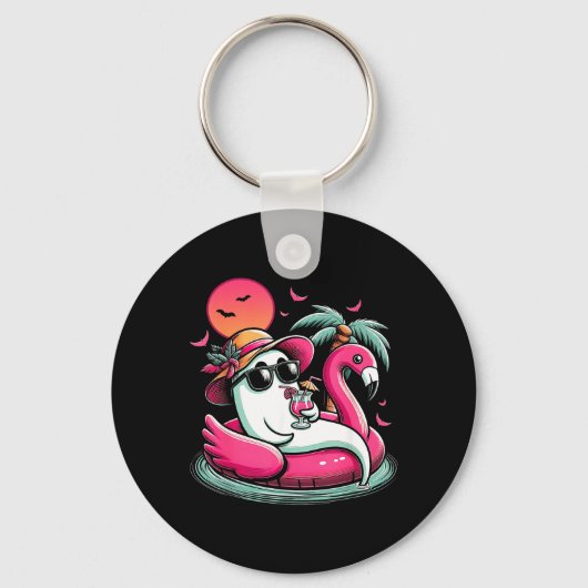 Geest in reddingsboei Flamingo op een ol Float Zom Sleutelhanger (Voorkant)