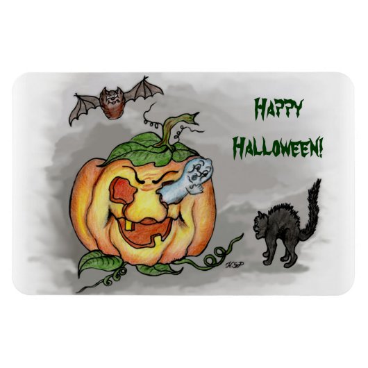 geest, knuppel en kat, Happy Halloween! Magneet (Horizontaal)