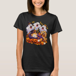 Geest schreeuwt, kat slaapt, hond bedekt oren Hall T-shirt