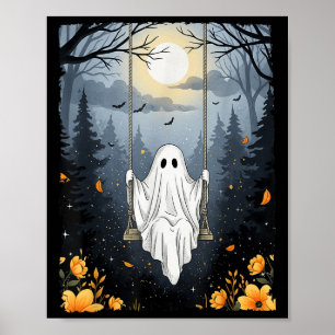geest swingend in het bos nacht Halloween F Poster