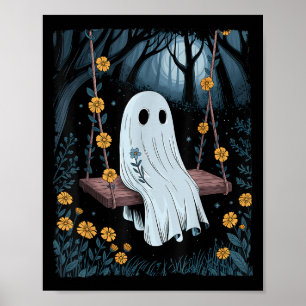 geest swingend in het bos nacht Halloween F Poster